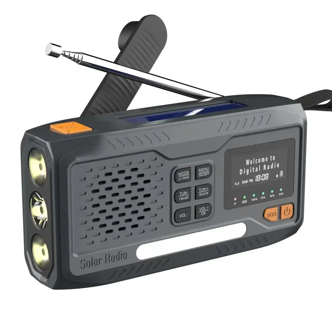 DAB/FM Bluetooth Emergency Radio Portable Solar Radio Receiver Hand Crank Dynamo Outdoor Radio Camping Speaker with Flashlight