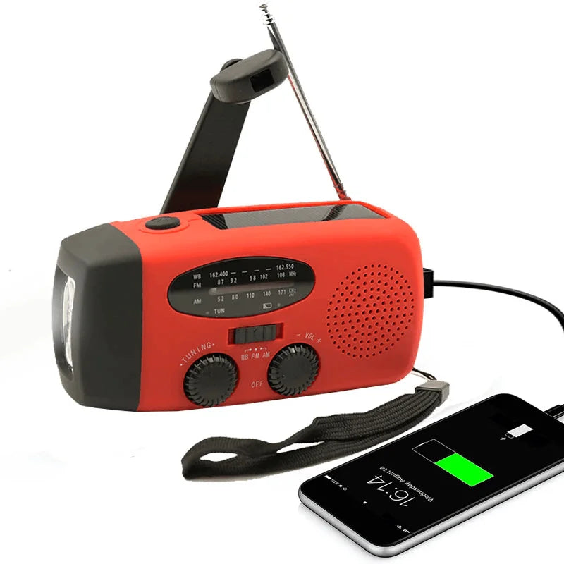 Portable Emergency Radio 4000Mah Solar Hand Crank Cell Phone Charger Radios AM/FM LED Flashlight Outdoor Indoor Light Night