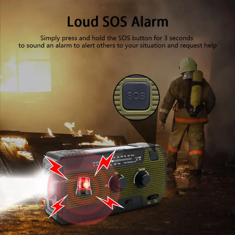 Portable Emergency Radio 4000Mah Solar Hand Crank Cell Phone Charger Radios AM/FM LED Flashlight Outdoor Indoor Light Night