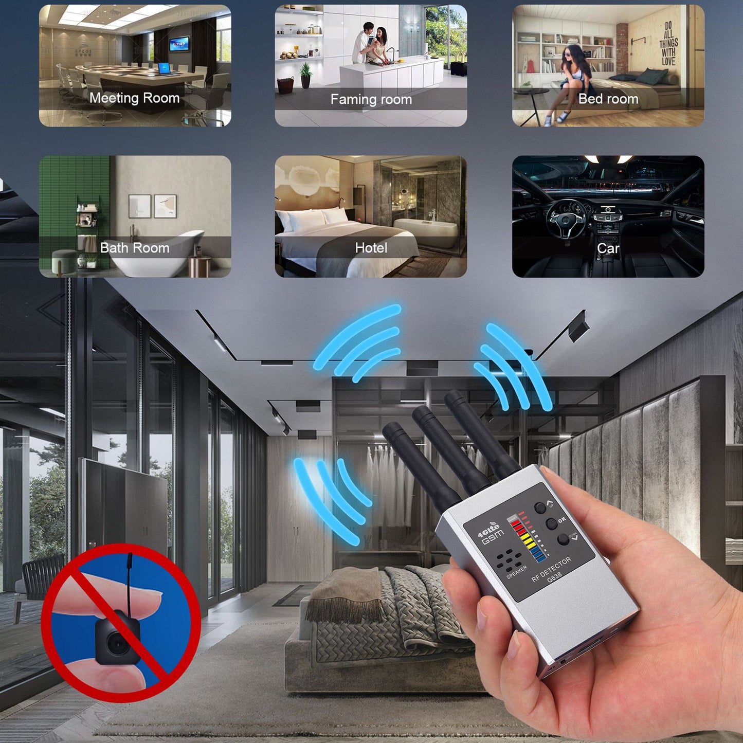 RF Bug Detector and Hidden Camera Finder for Anti-Spy Listening Detection