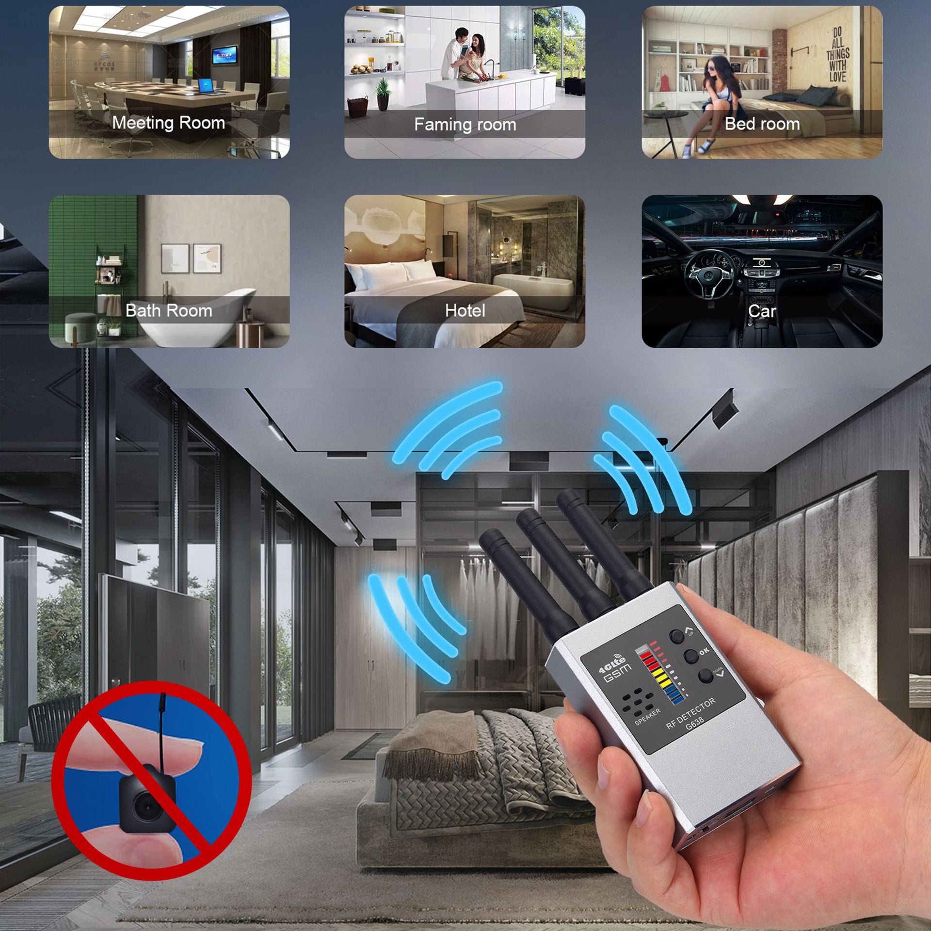 RF Bug Detector and Hidden Camera Finder for Anti-Spy Listening Detection