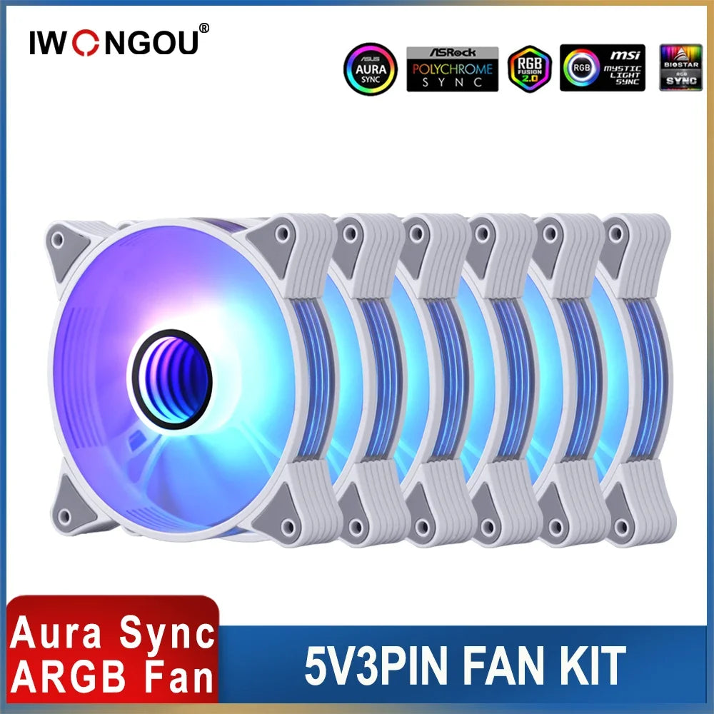 PC Fans 120Mm Rgb Ar12Pro Branco Case Coolers Argb Fan 5V3Pin Aura Sync  PC Gaming Case Ventoinha Computer Cooling Fan