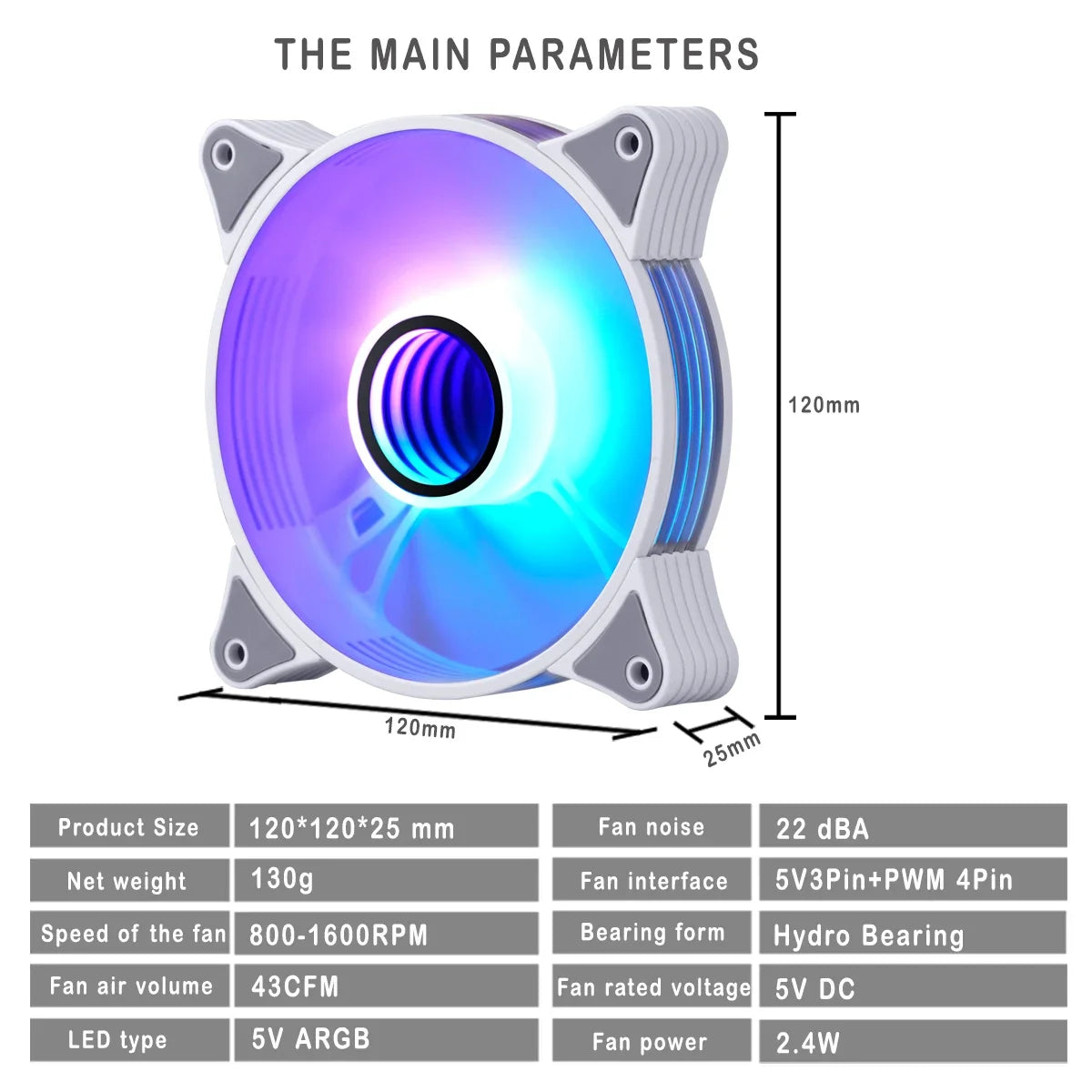 PC Fans 120Mm Rgb Ar12Pro Branco Case Coolers Argb Fan 5V3Pin Aura Sync  PC Gaming Case Ventoinha Computer Cooling Fan