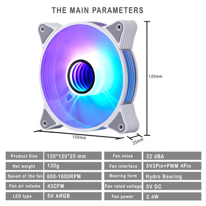 PC Fans 120Mm Rgb Ar12Pro Branco Case Coolers Argb Fan 5V3Pin Aura Sync  PC Gaming Case Ventoinha Computer Cooling Fan