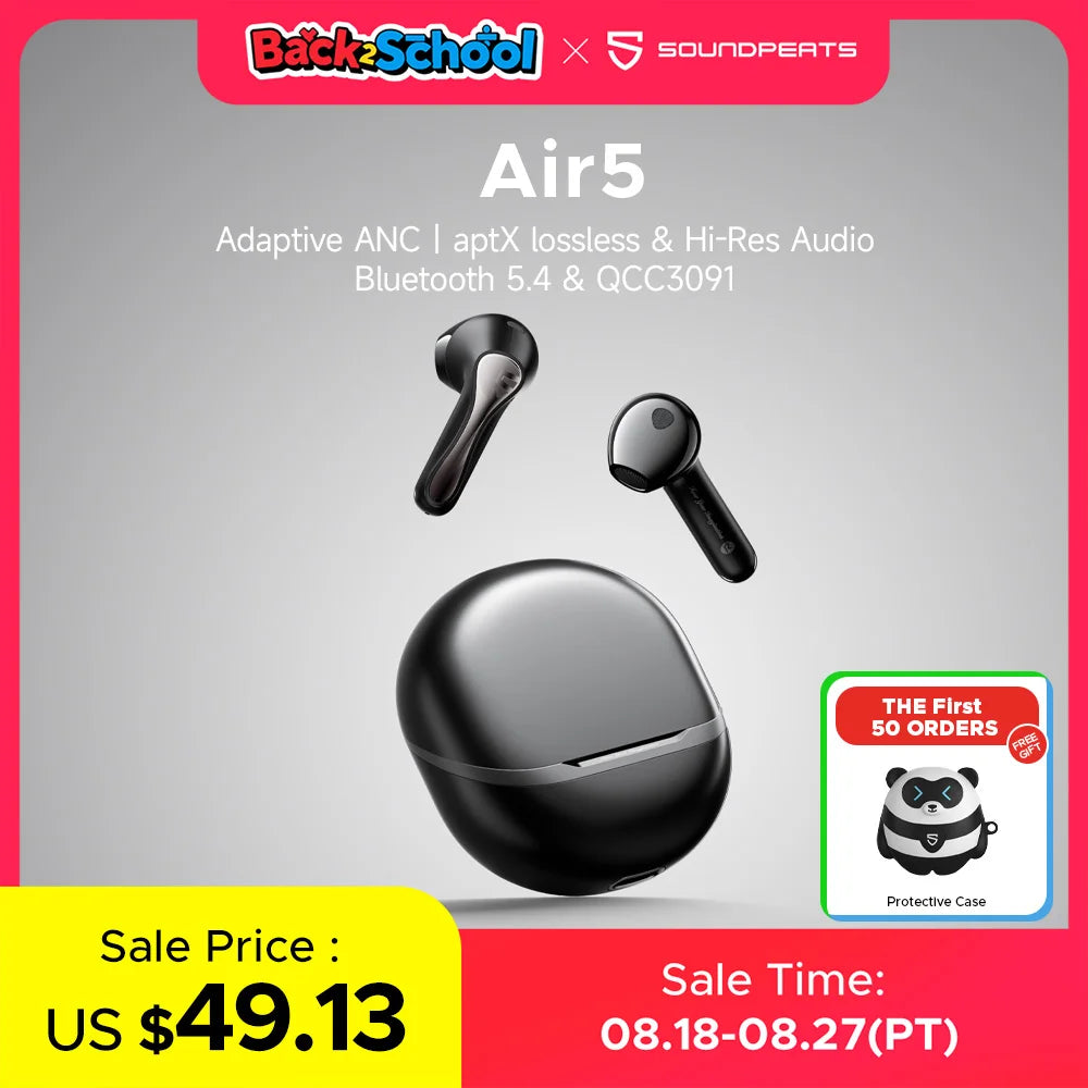 Air5 ANC Bluetooth 5.4 Wireless Earbuds with Hi-Res Audio,Aptx Lossless,Cvc V8.0,6MIC AI Call Noise Reduction,Ipx5