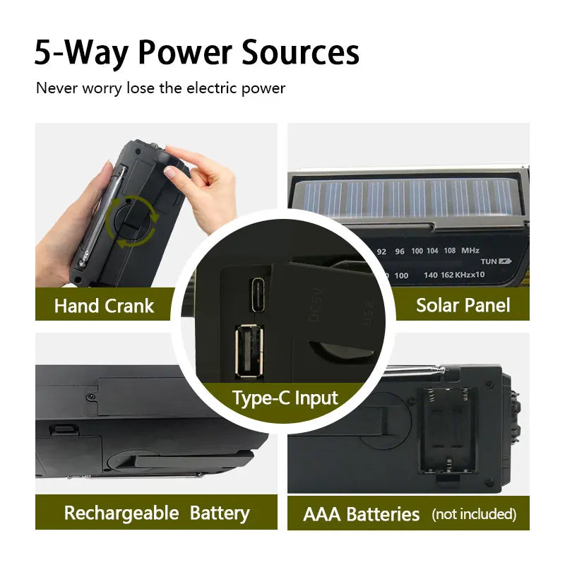 Portable Emergency Radio 4000Mah Solar Hand Crank Cell Phone Charger Radios AM/FM LED Flashlight Outdoor Indoor Light Night