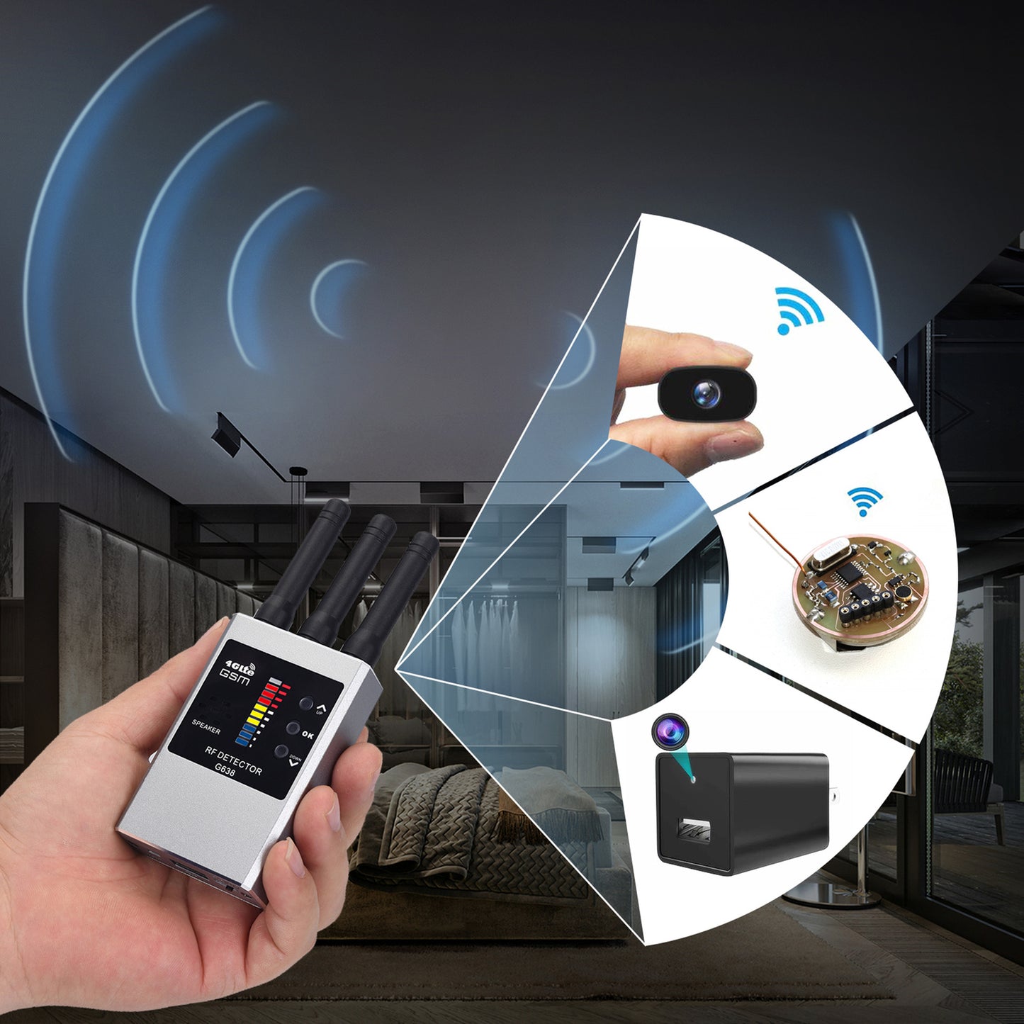 RF Bug Detector and Hidden Camera Finder for Anti-Spy Listening Detection