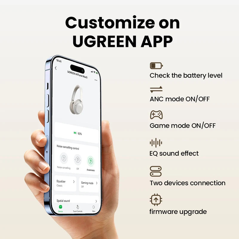 Hitune Max5 Hybrid Active Noise Cancelling Earphone Wireless over Ear Bluetooth Headphones 90H Playtime Hi-Res Audio LDAC