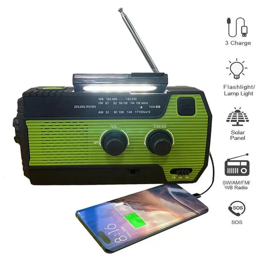 Portable Emergency Radio 4000Mah Solar Hand Crank Cell Phone Charger Radios AM/FM LED Flashlight Outdoor Indoor Light Night